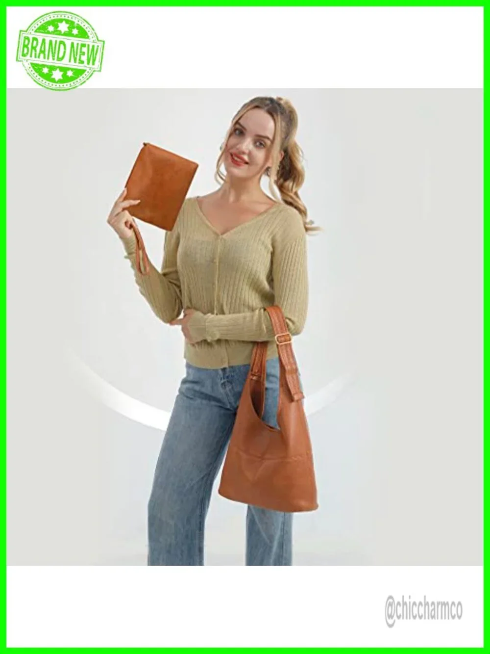 Hobo Shoulder Bag Pebbled Vegan Leather with Wristlet